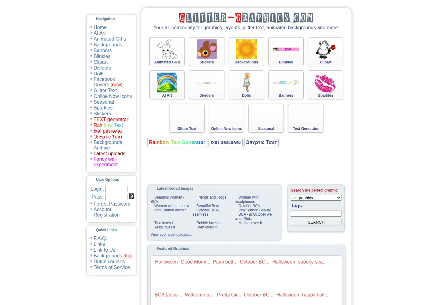 Screenshot of glitter-graphics.com