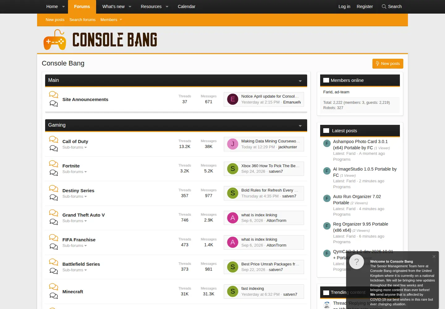 Captured homepage of consolebang.com in the current scan