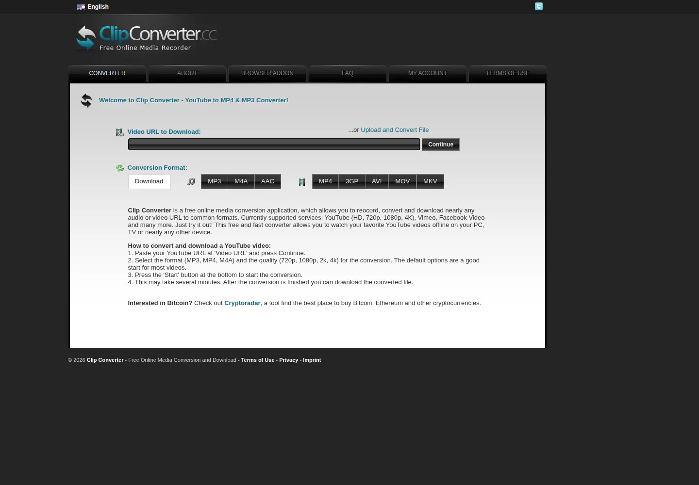 Screenshot of clipconverter.cc