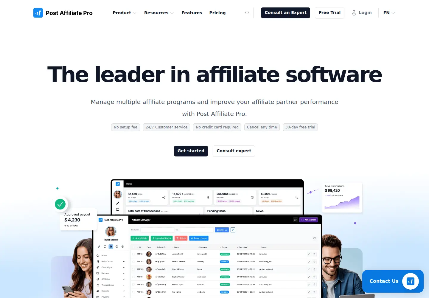 Screenshot of postaffiliatepro.com