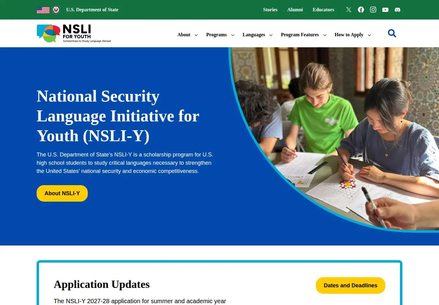Captured homepage of nsliforyouth.org in the current scan