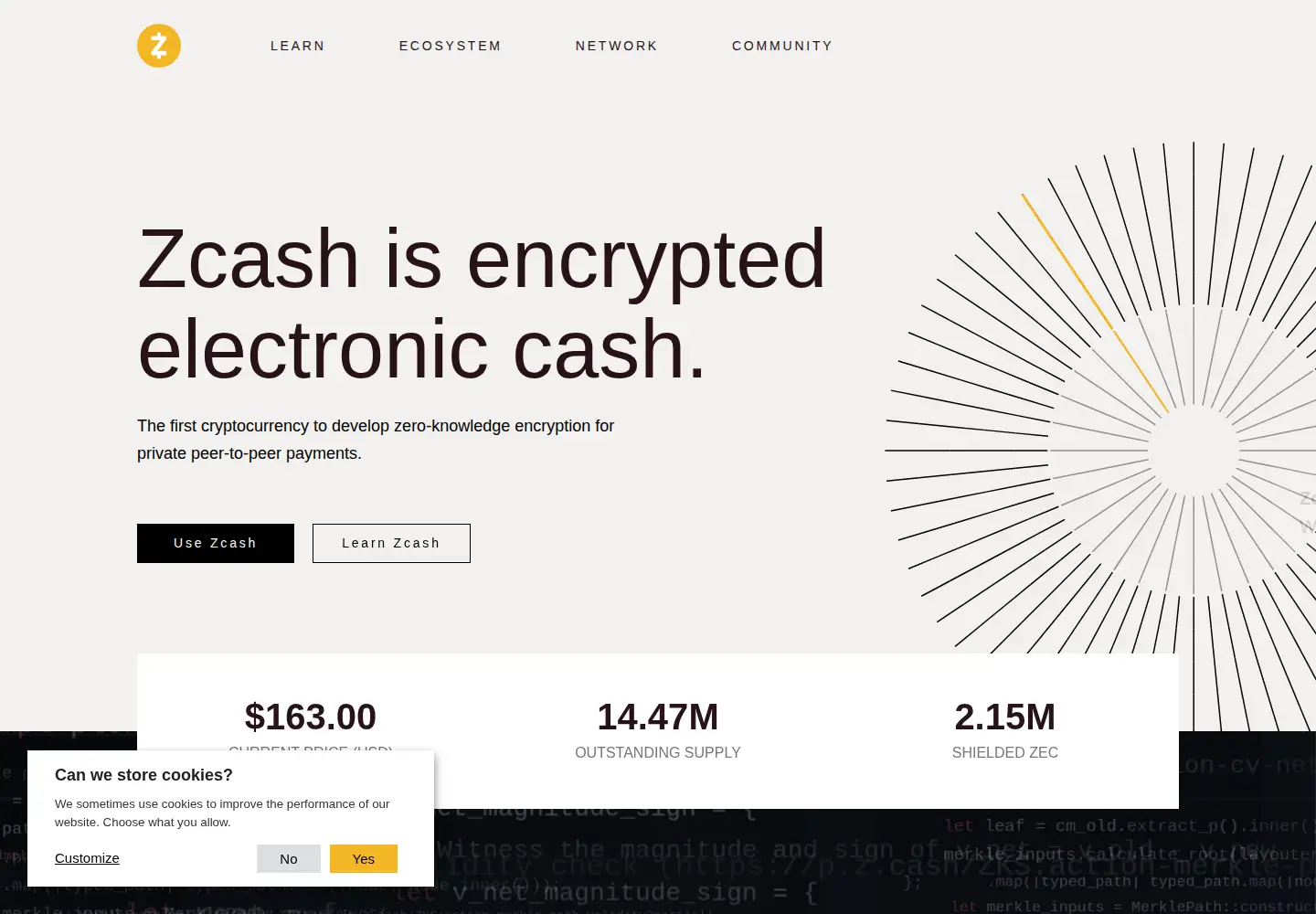 Screenshot of z.cash