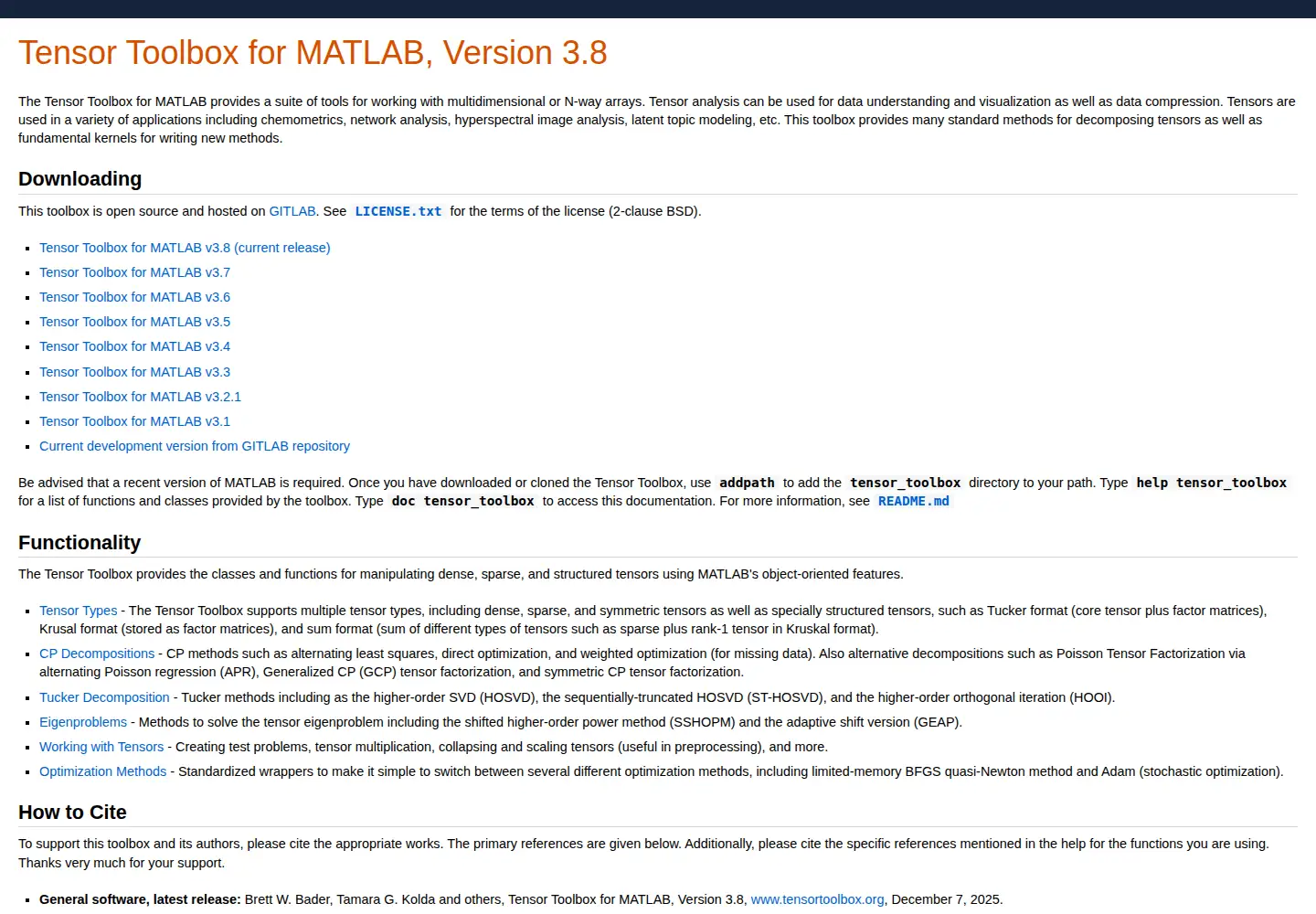 Screenshot of tensortoolbox.org