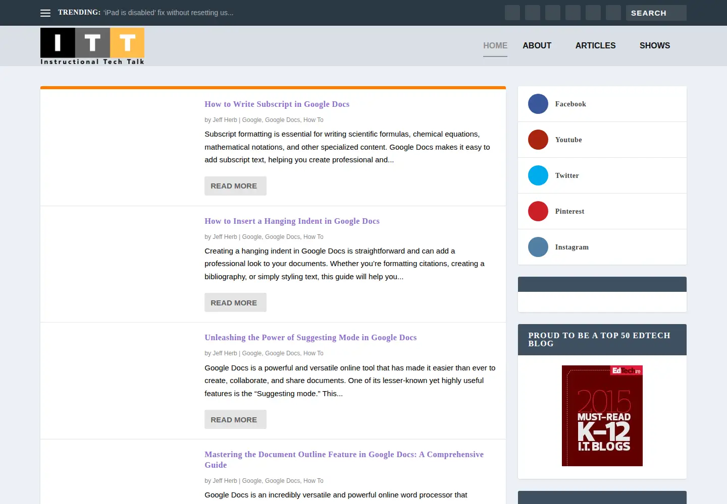 Screenshot of instructionaltechtalk.com