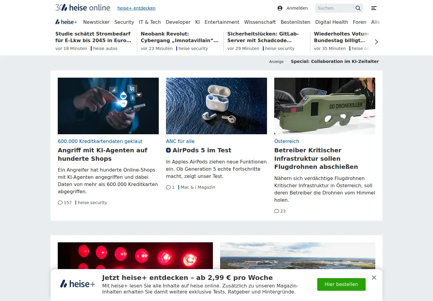 Screenshot of heise.de