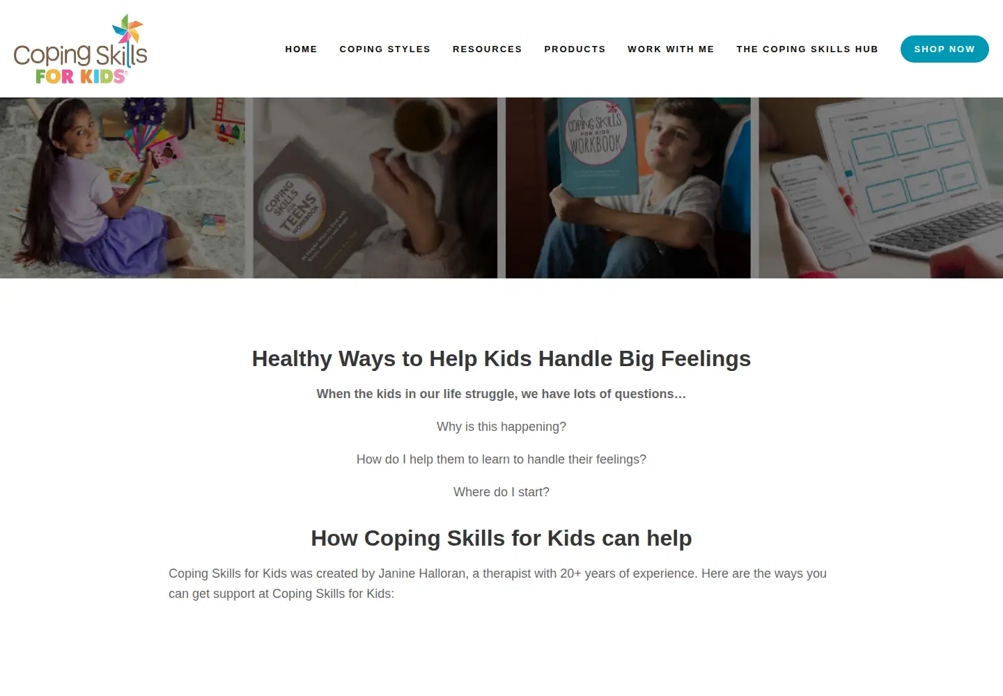 Screenshot of copingskillsforkids.com