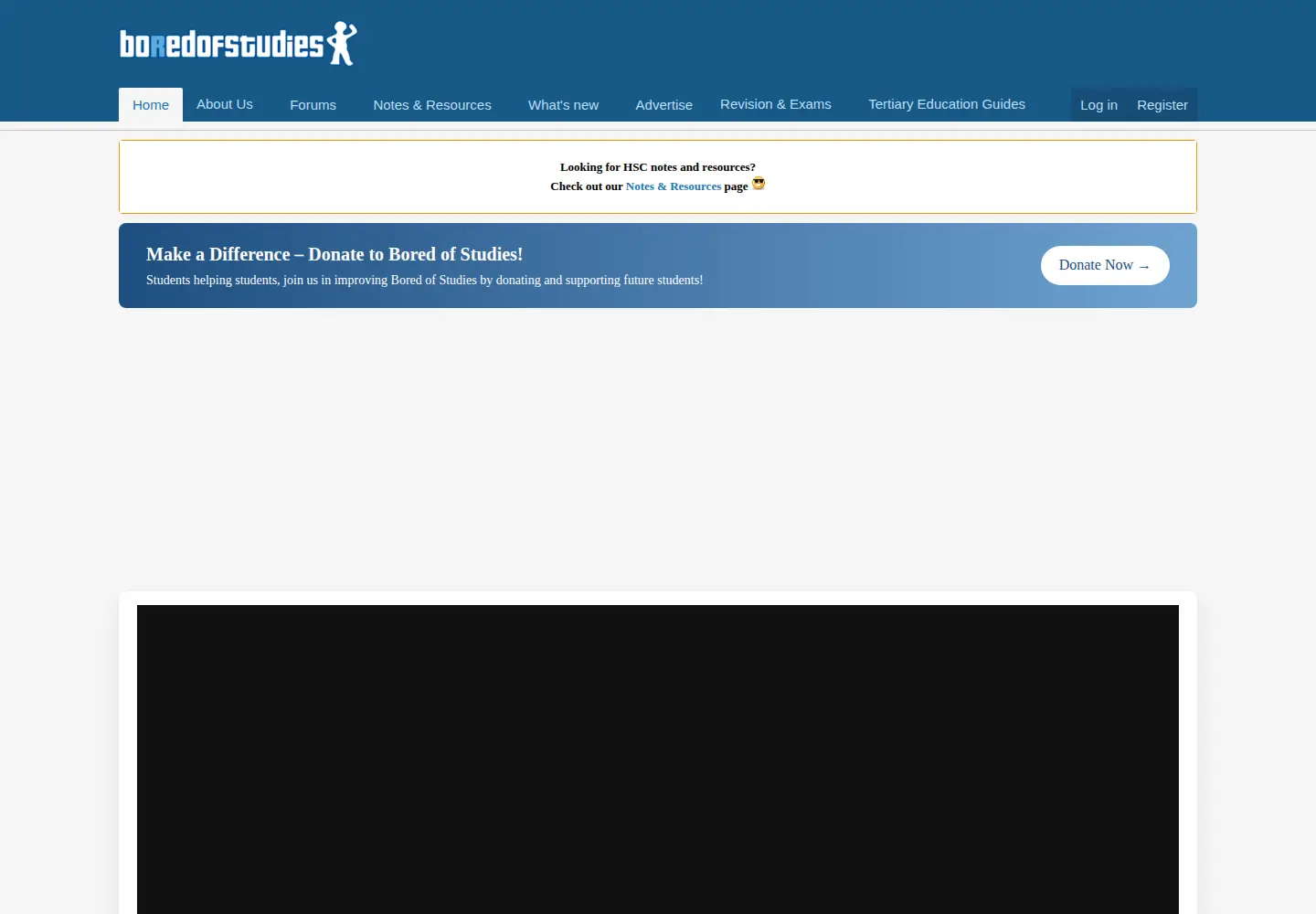 Captured homepage of boredofstudies.org in the current scan