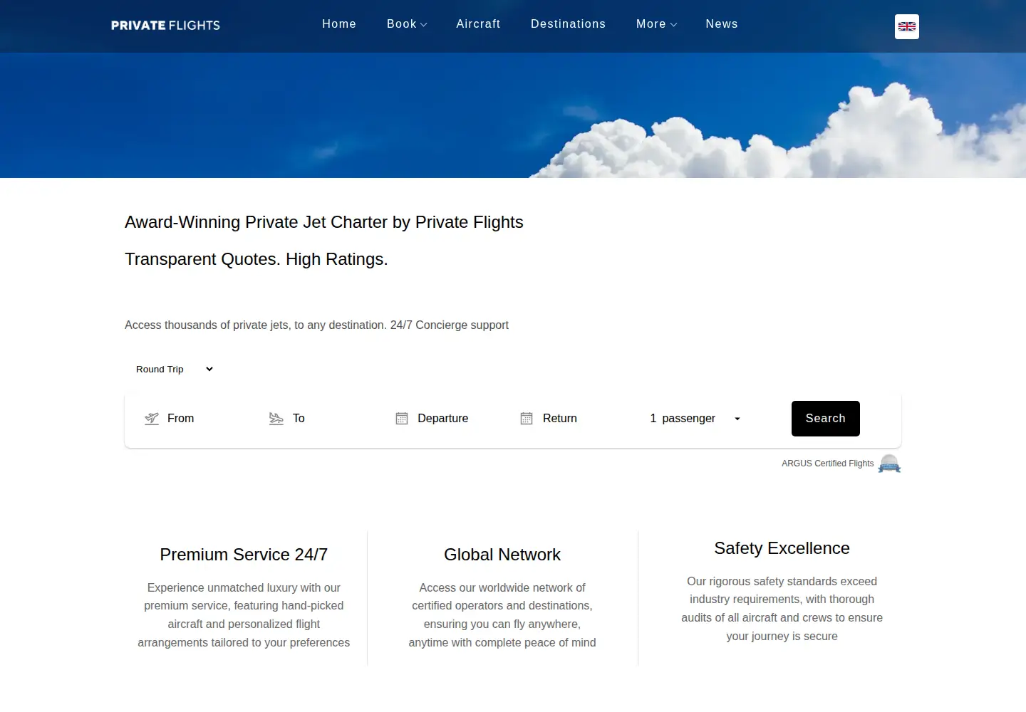 Screenshot of private.flights