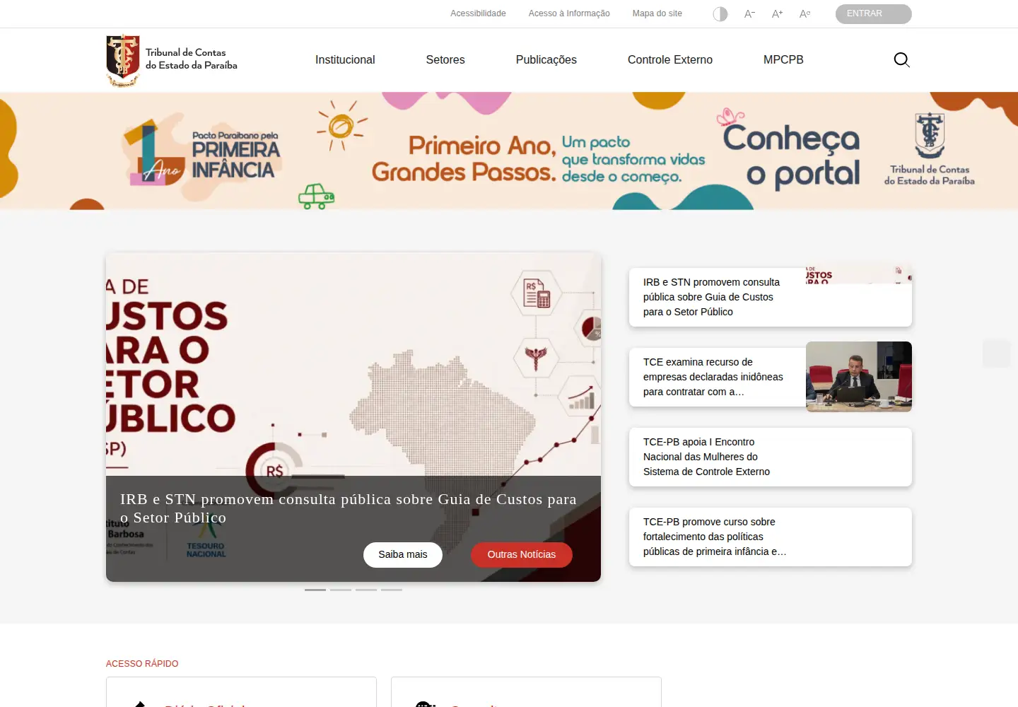 Captured homepage of tce.pb.gov.br in the current scan