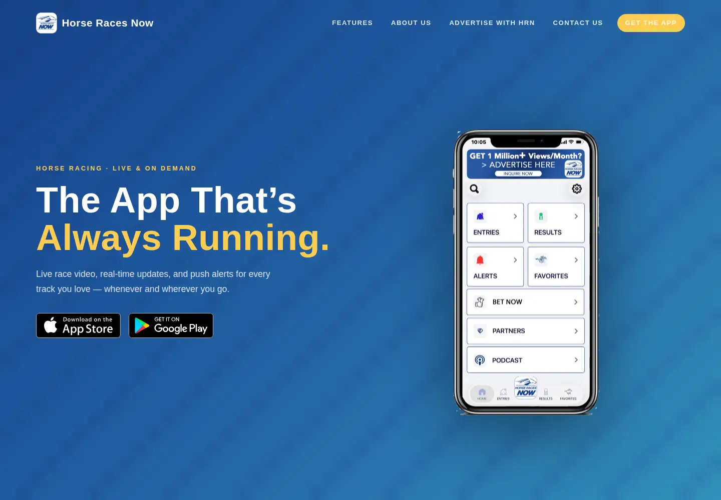 Screenshot of horseracesnow.com