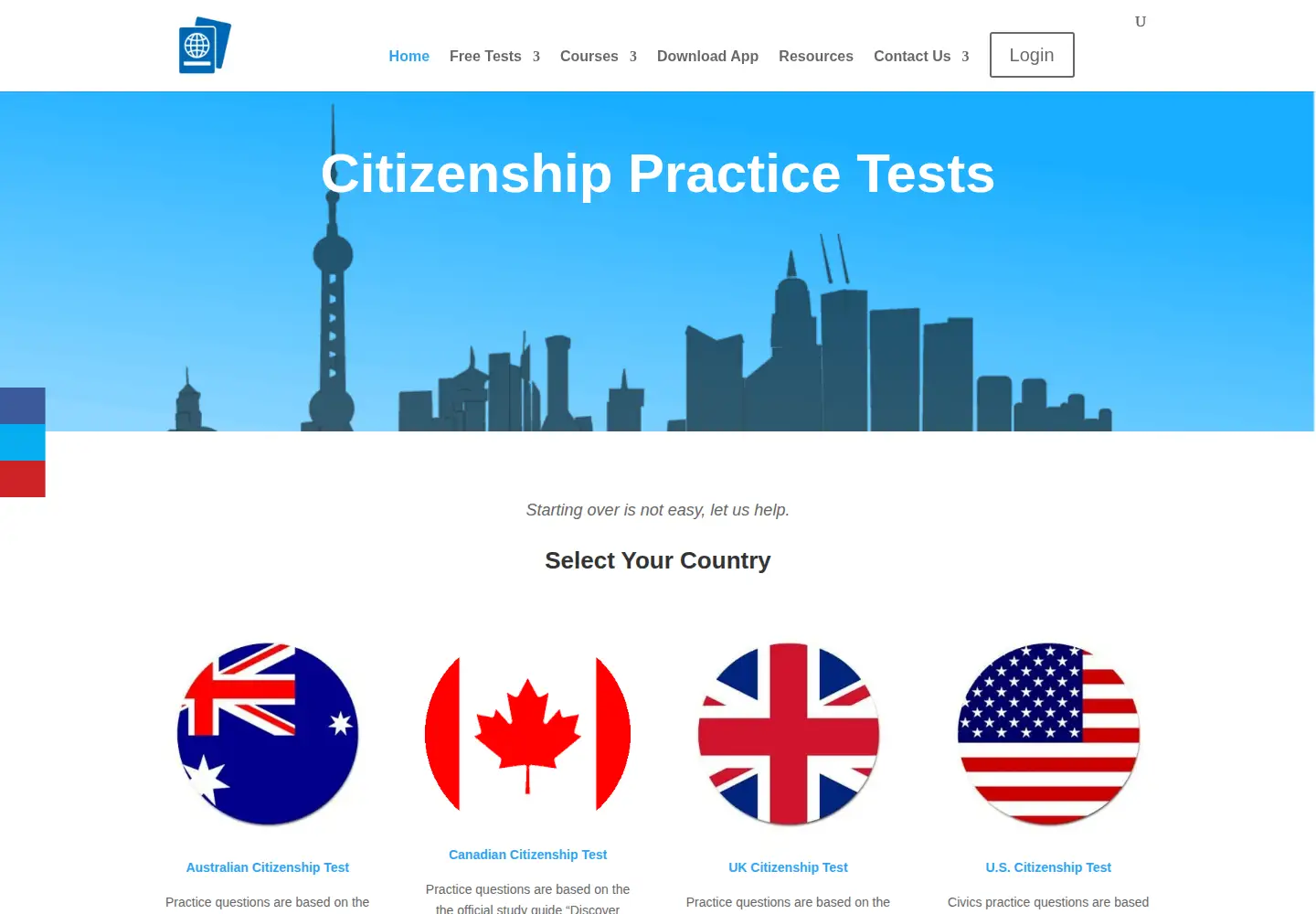 Captured homepage of citizenshiptests.org in the current scan
