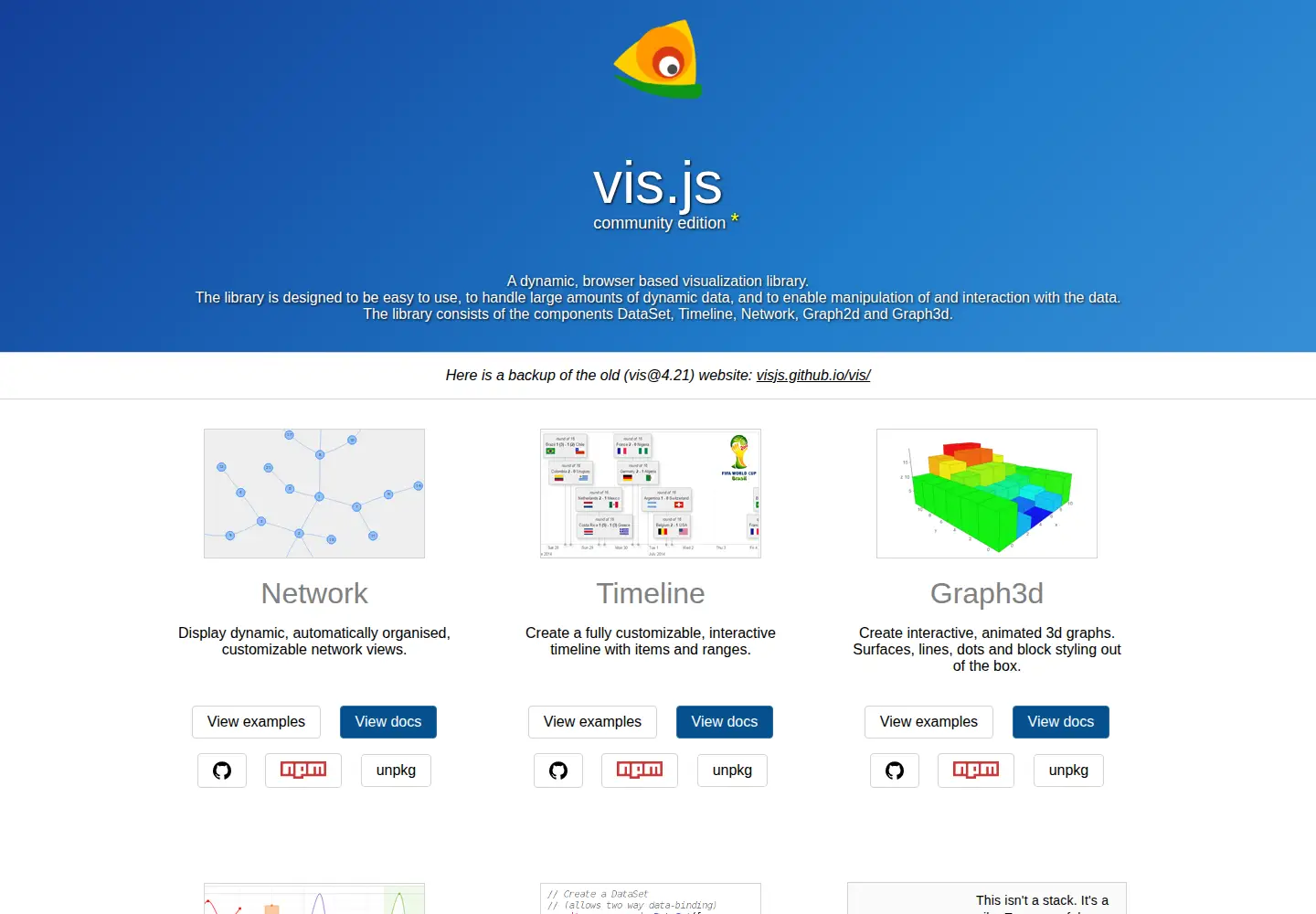 Captured homepage of visjs.org in the current scan