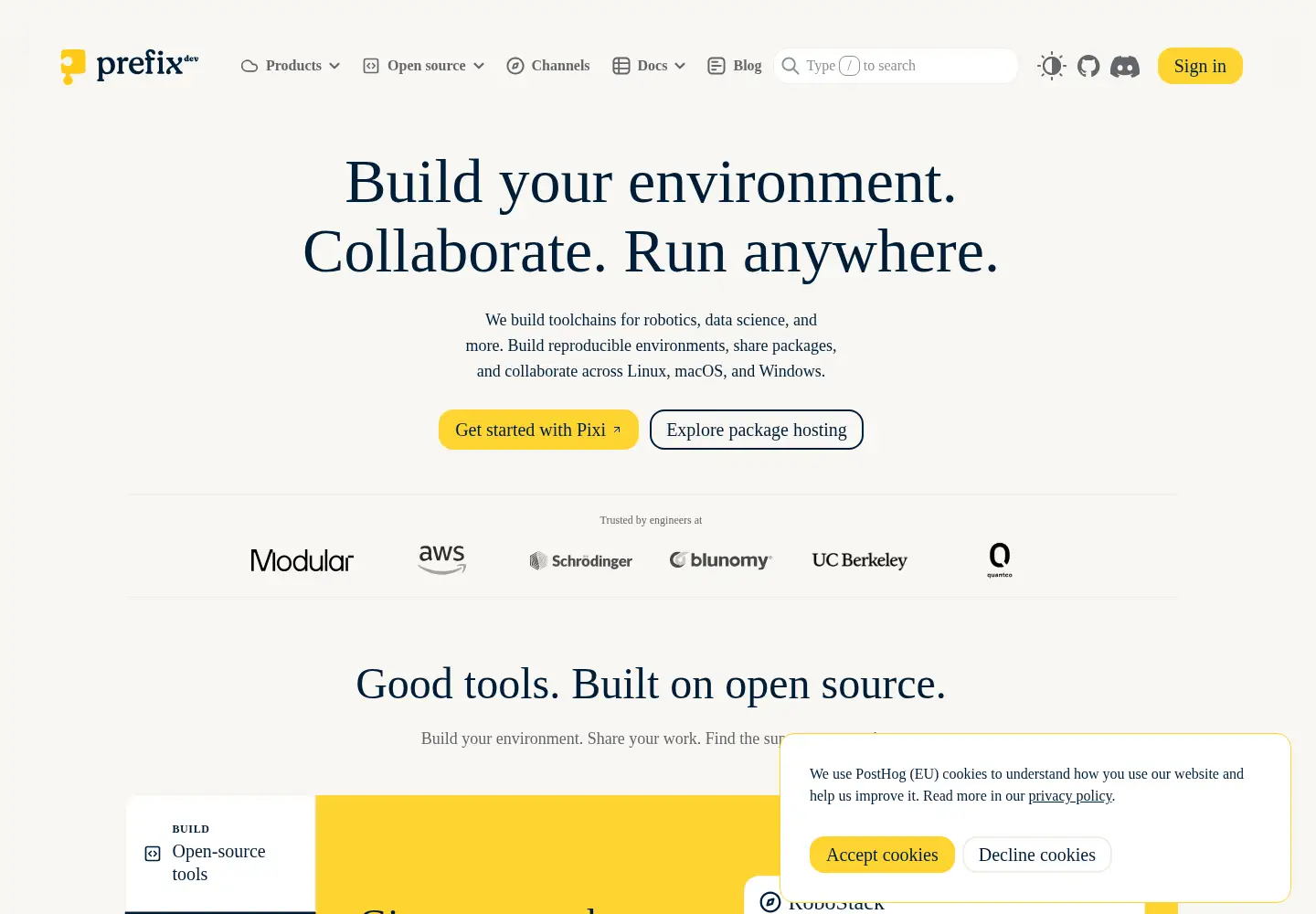Captured homepage of prefix.dev in the current scan