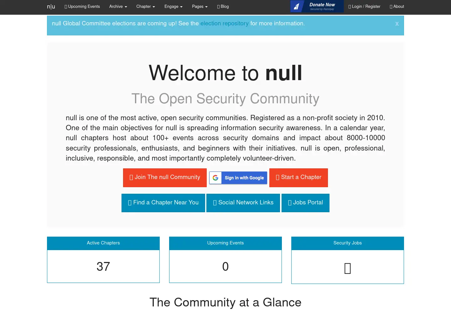 Captured homepage of null.community in the current scan