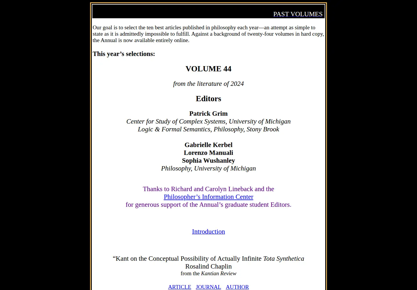 Captured homepage of philosophersannual.org in the current scan