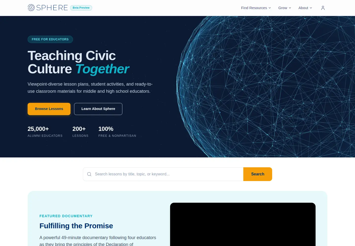 Screenshot of sphere-ed.org
