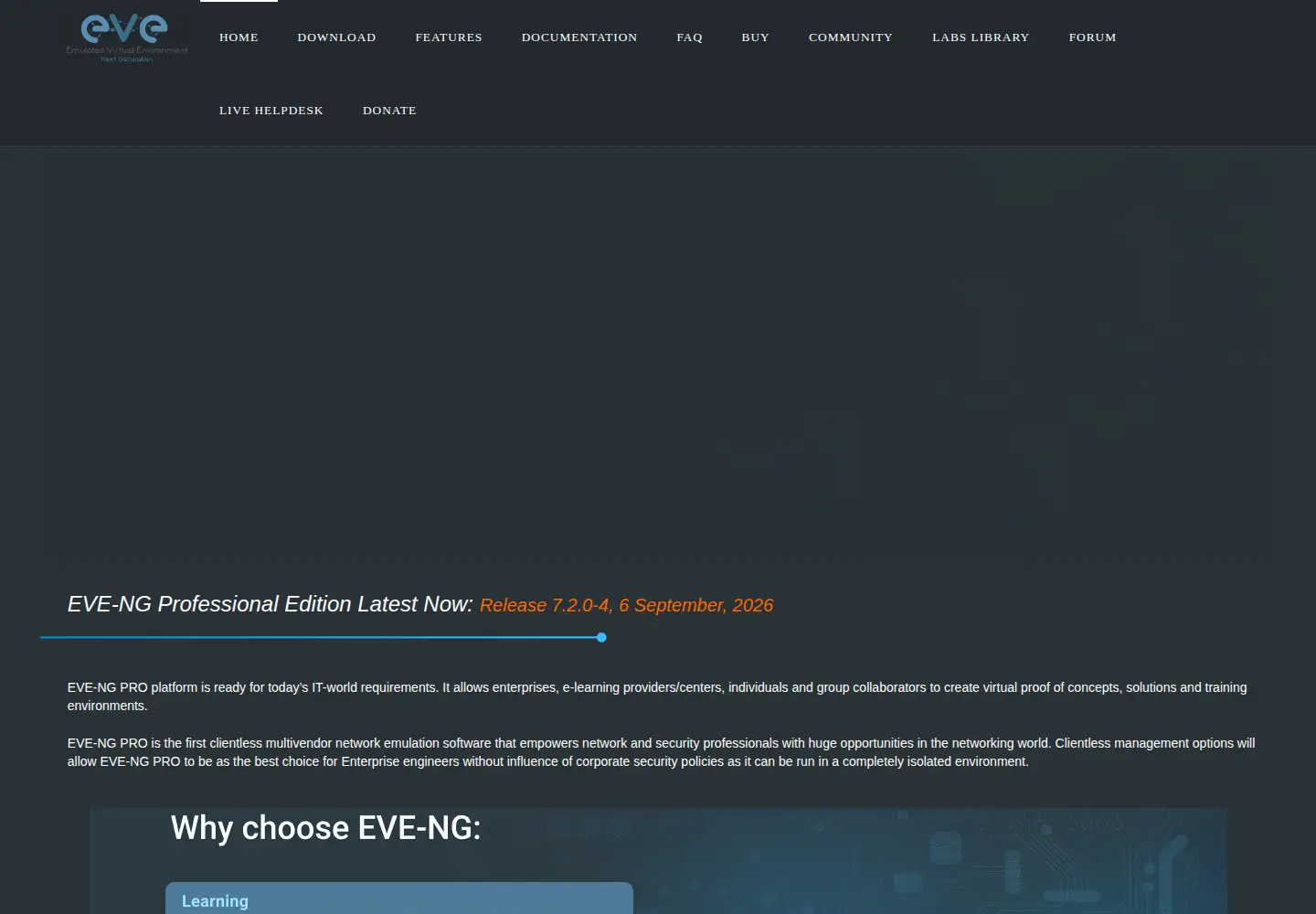 Captured homepage of eve-ng.net in the current scan