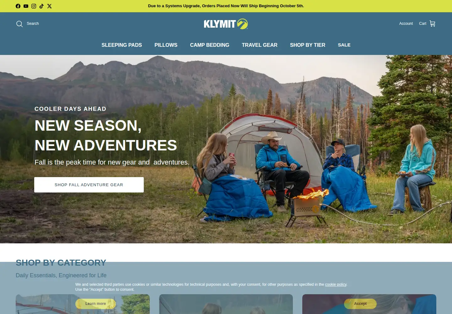 Screenshot of klymit.com
