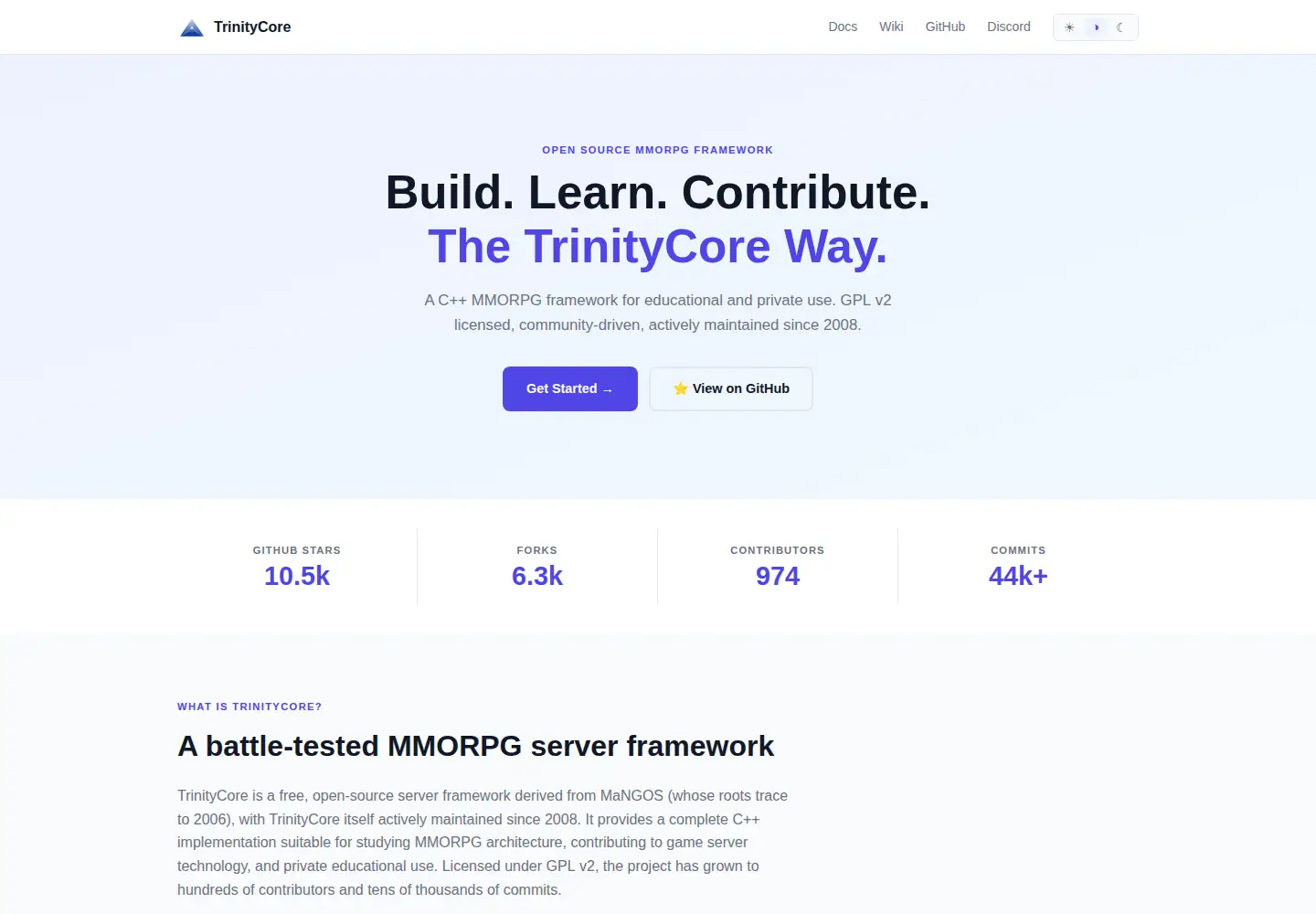 Captured homepage of trinitycore.org in the current scan