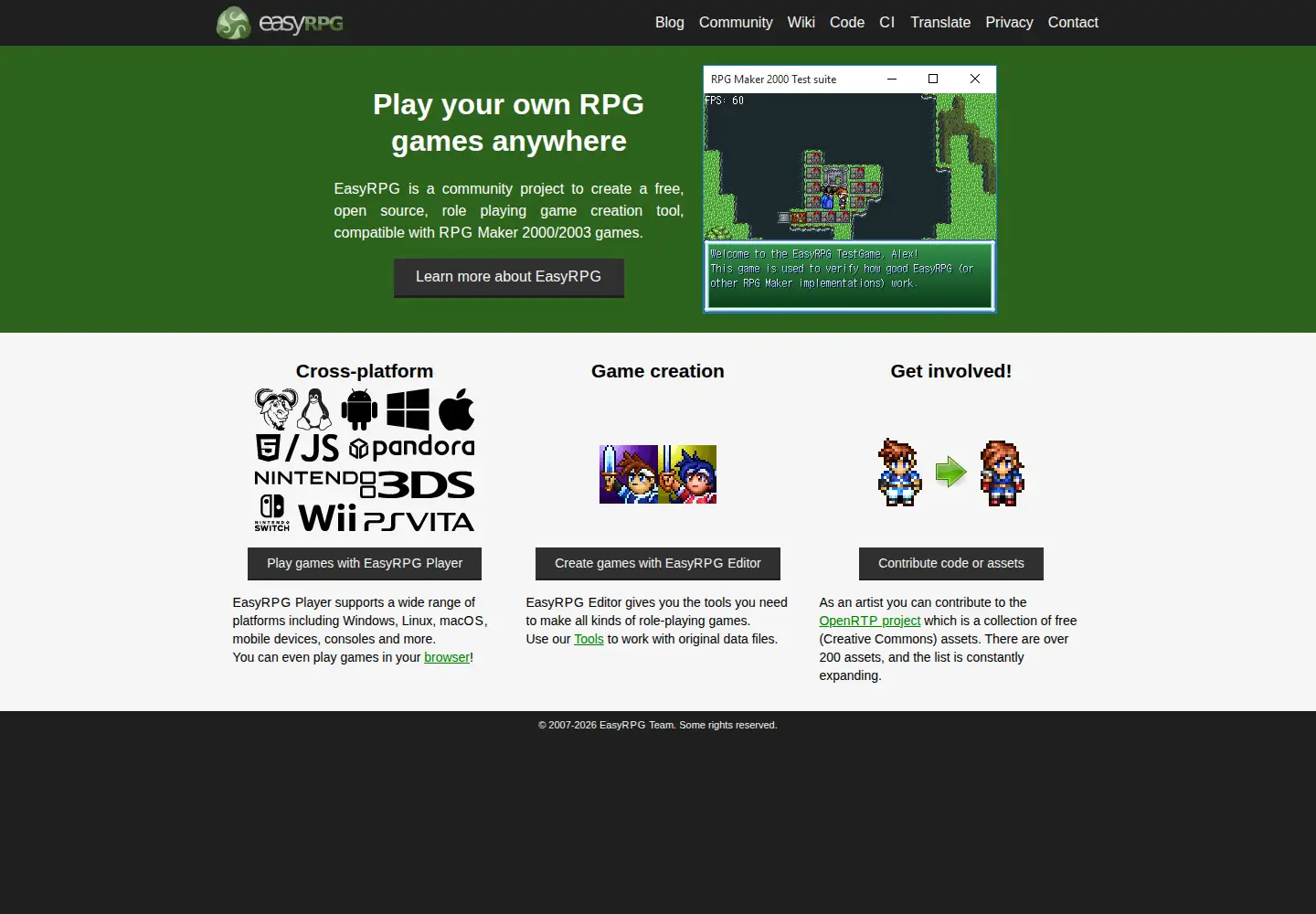 Captured homepage of easyrpg.org in the current scan