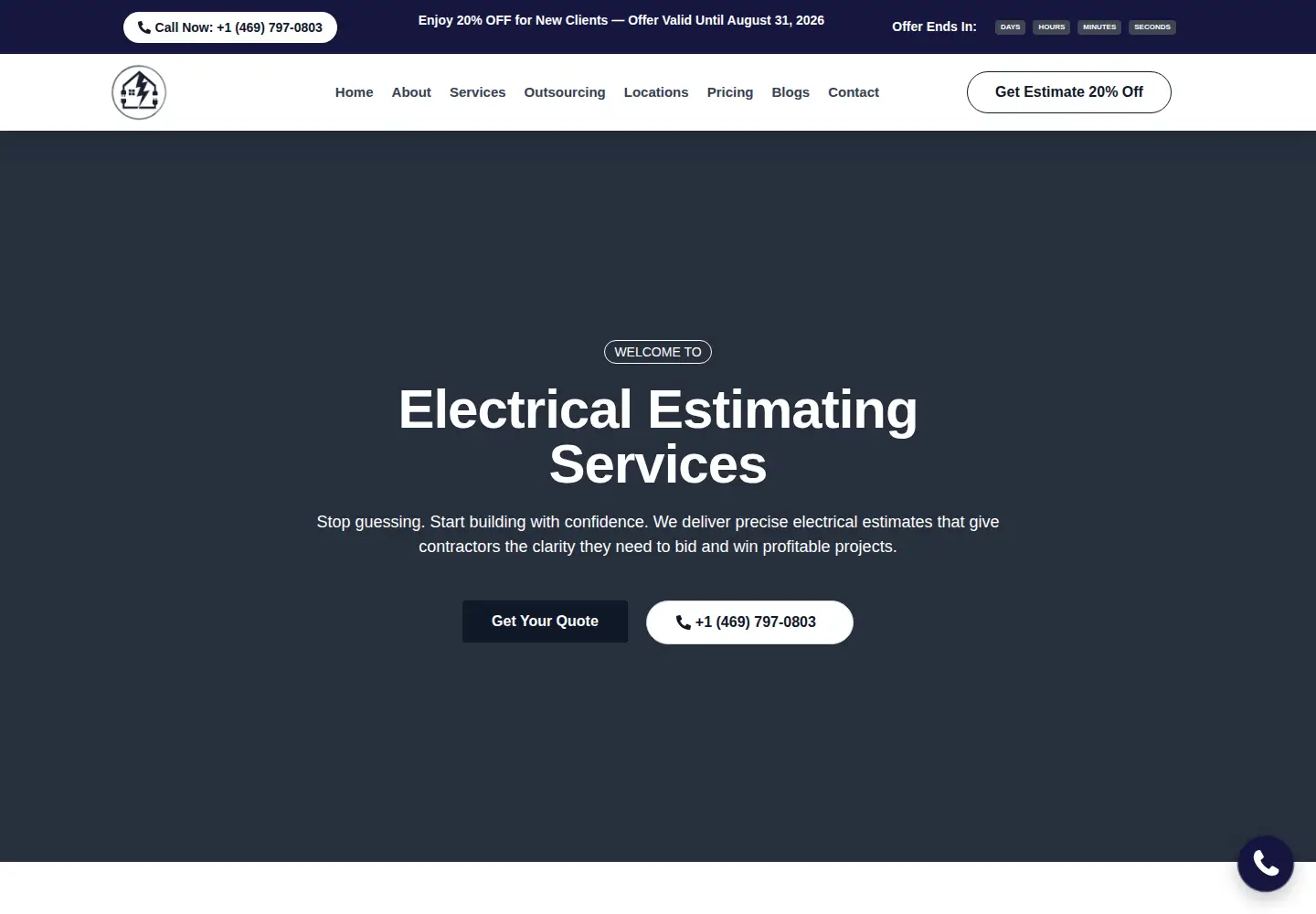 Captured homepage of electricalestimates.us in the current scan
