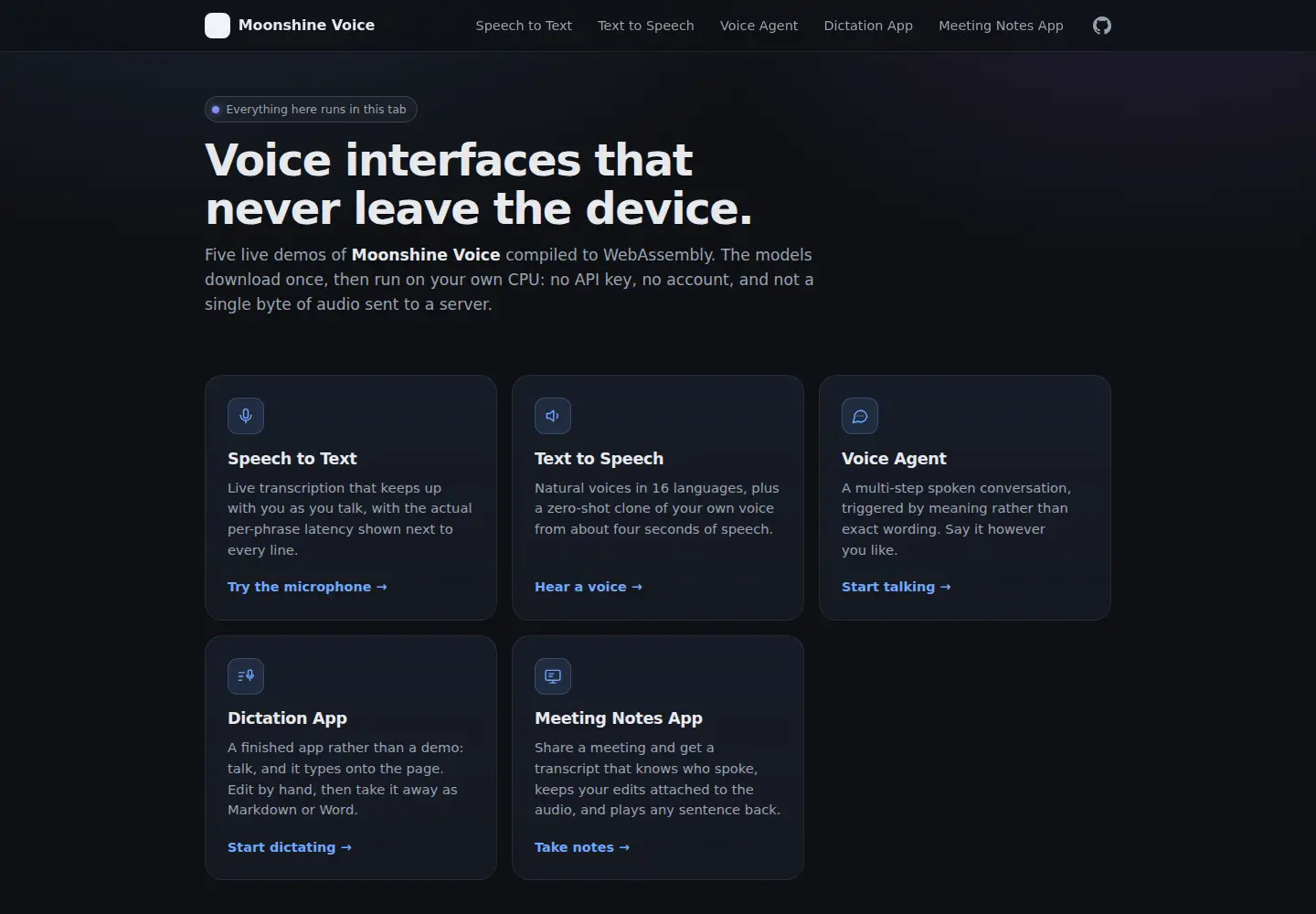 Screenshot of moonshine.ai