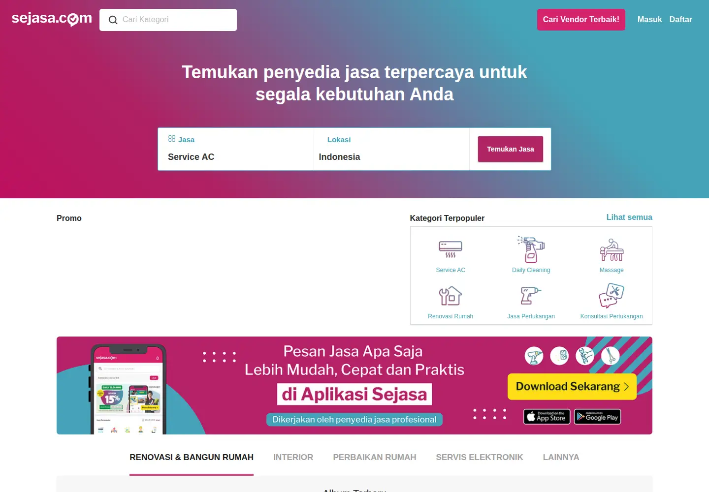 Captured homepage of sejasa.com in the current scan