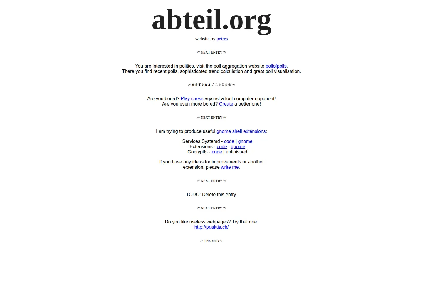 Captured homepage of abteil.org in the current scan