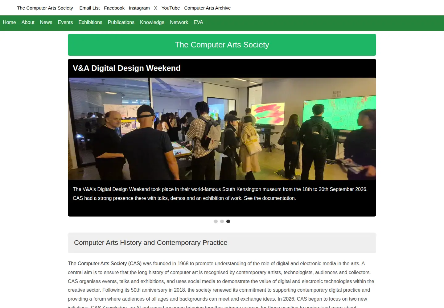 Captured homepage of computer-arts-society.com in the current scan