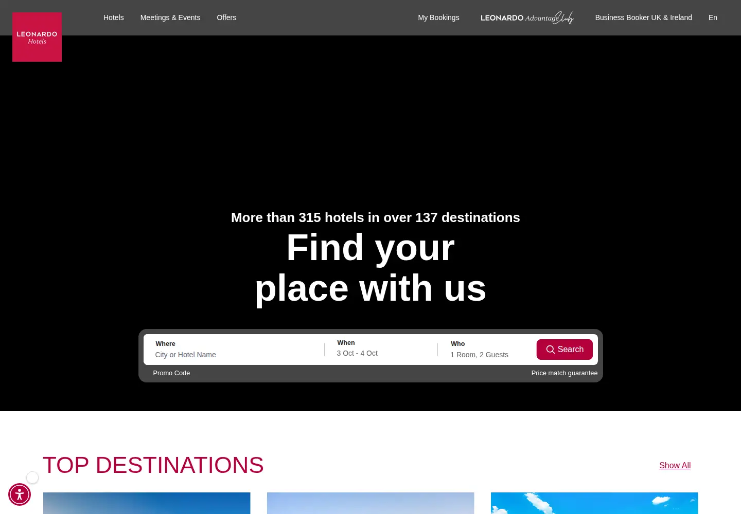 Captured homepage of leonardohotels.co.uk in the current scan