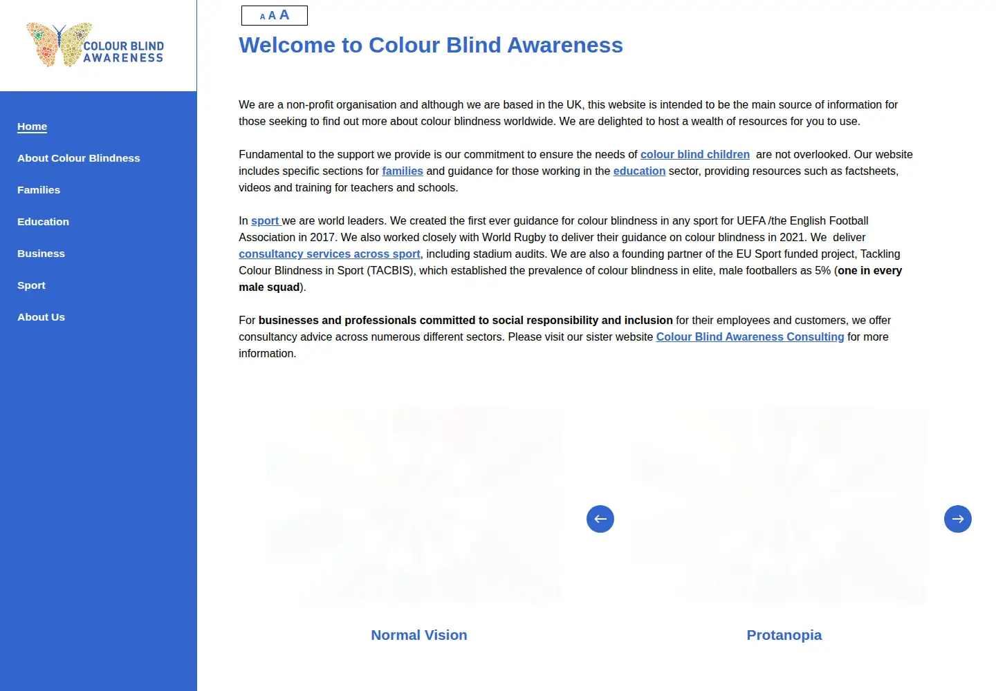 Screenshot of colourblindawareness.org