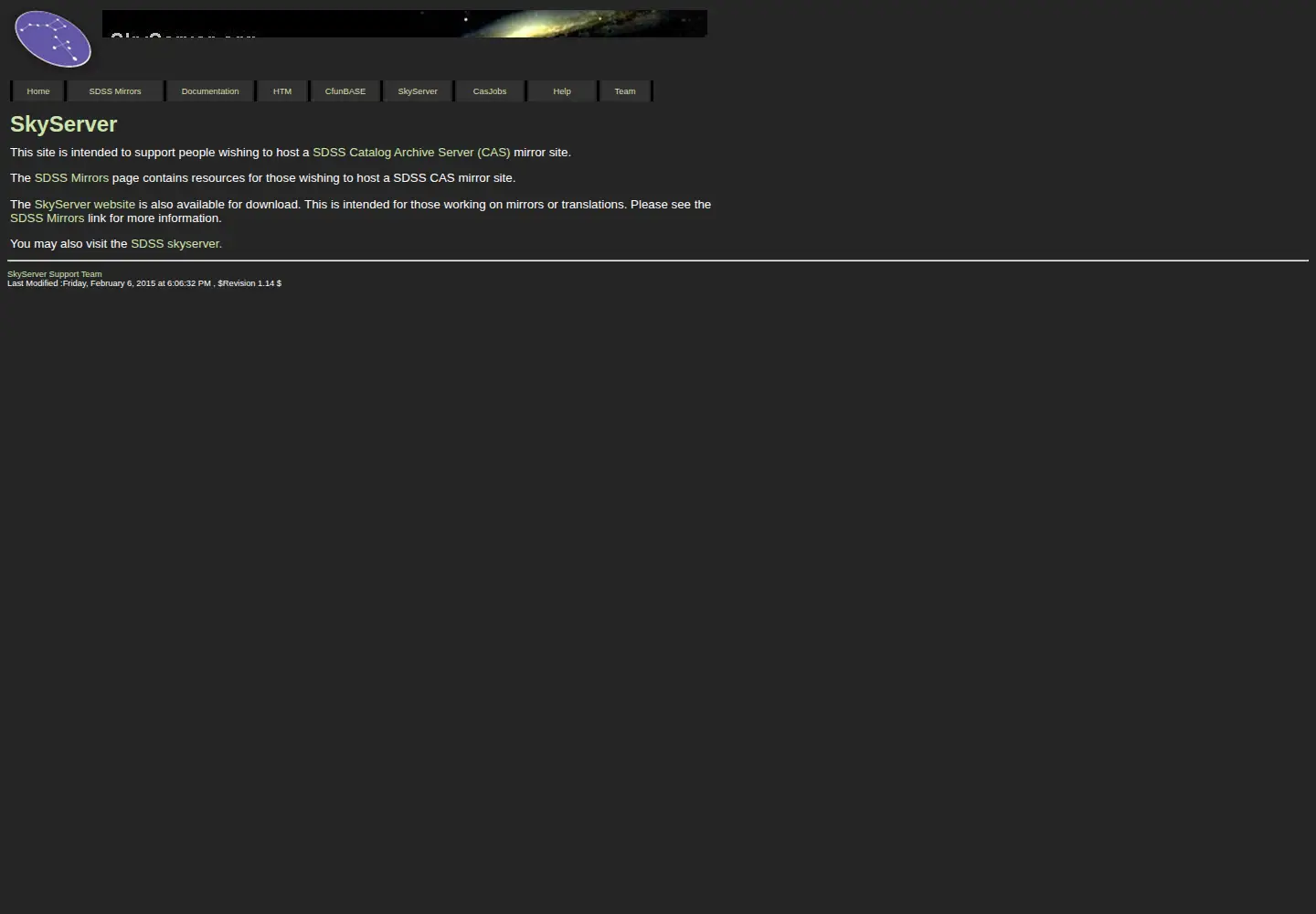 Captured homepage of skyserver.org in the current scan