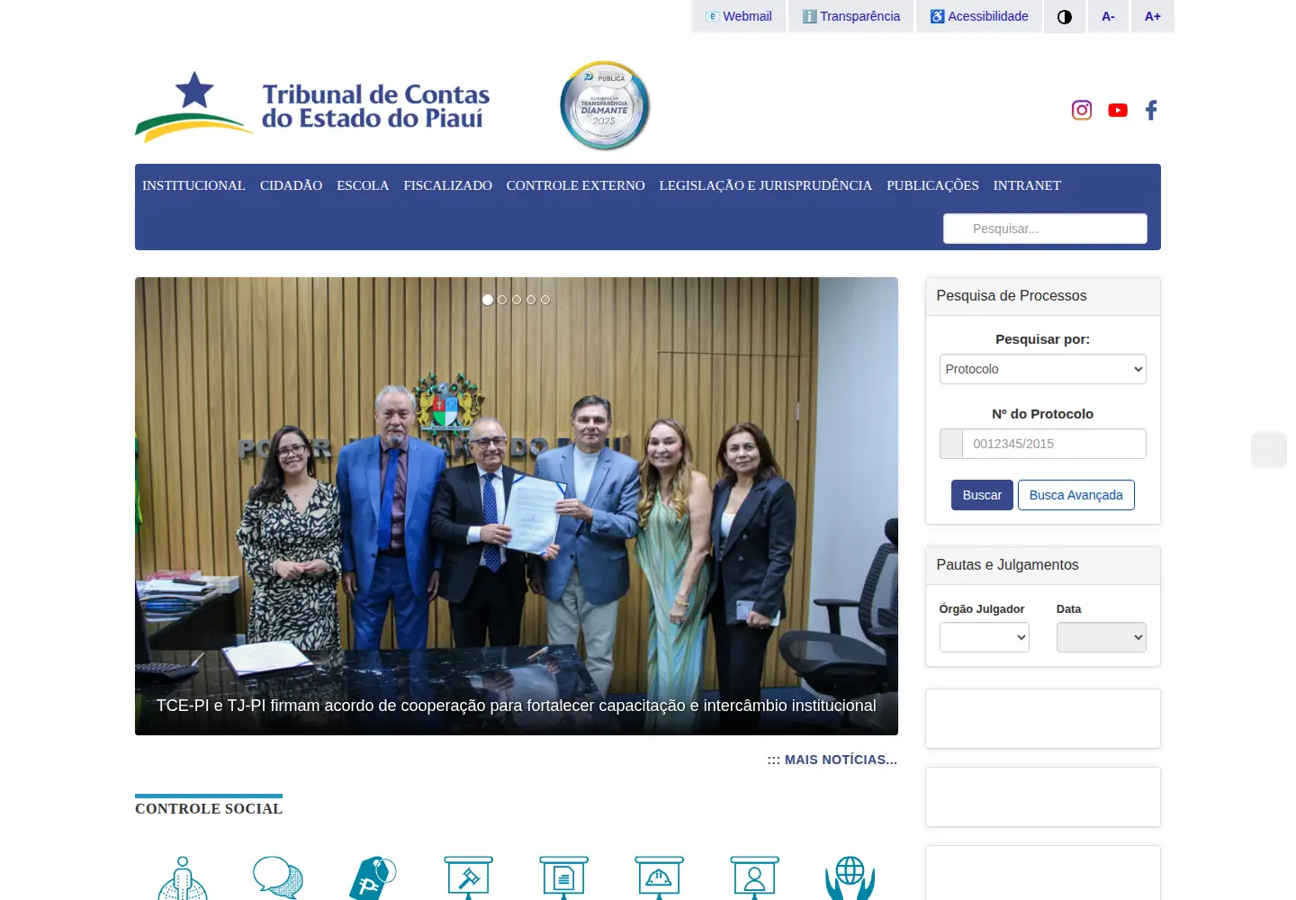 Captured homepage of tce.pi.gov.br in the current scan