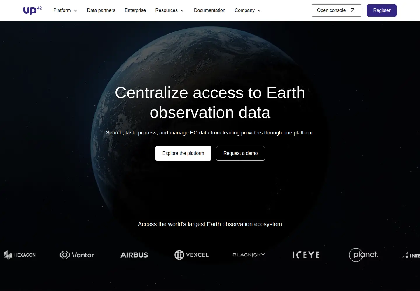 Captured homepage of up42.com in the current scan