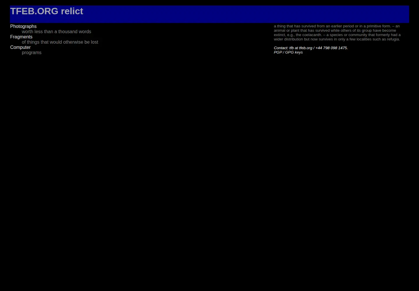 Captured homepage of tfeb.org in the current scan