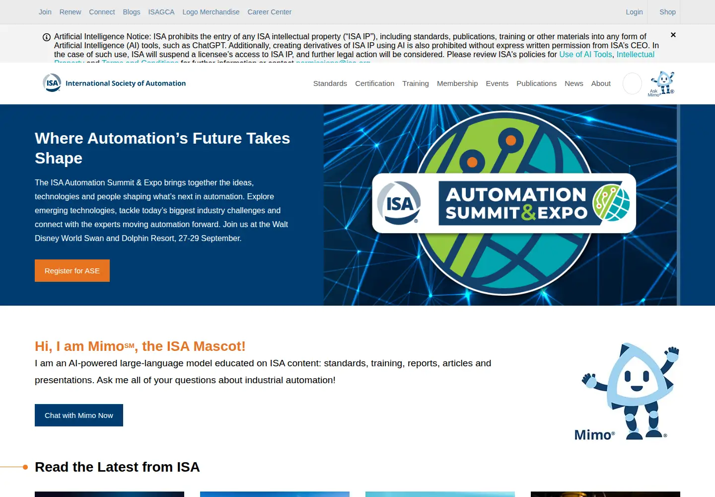 Screenshot of isa.org