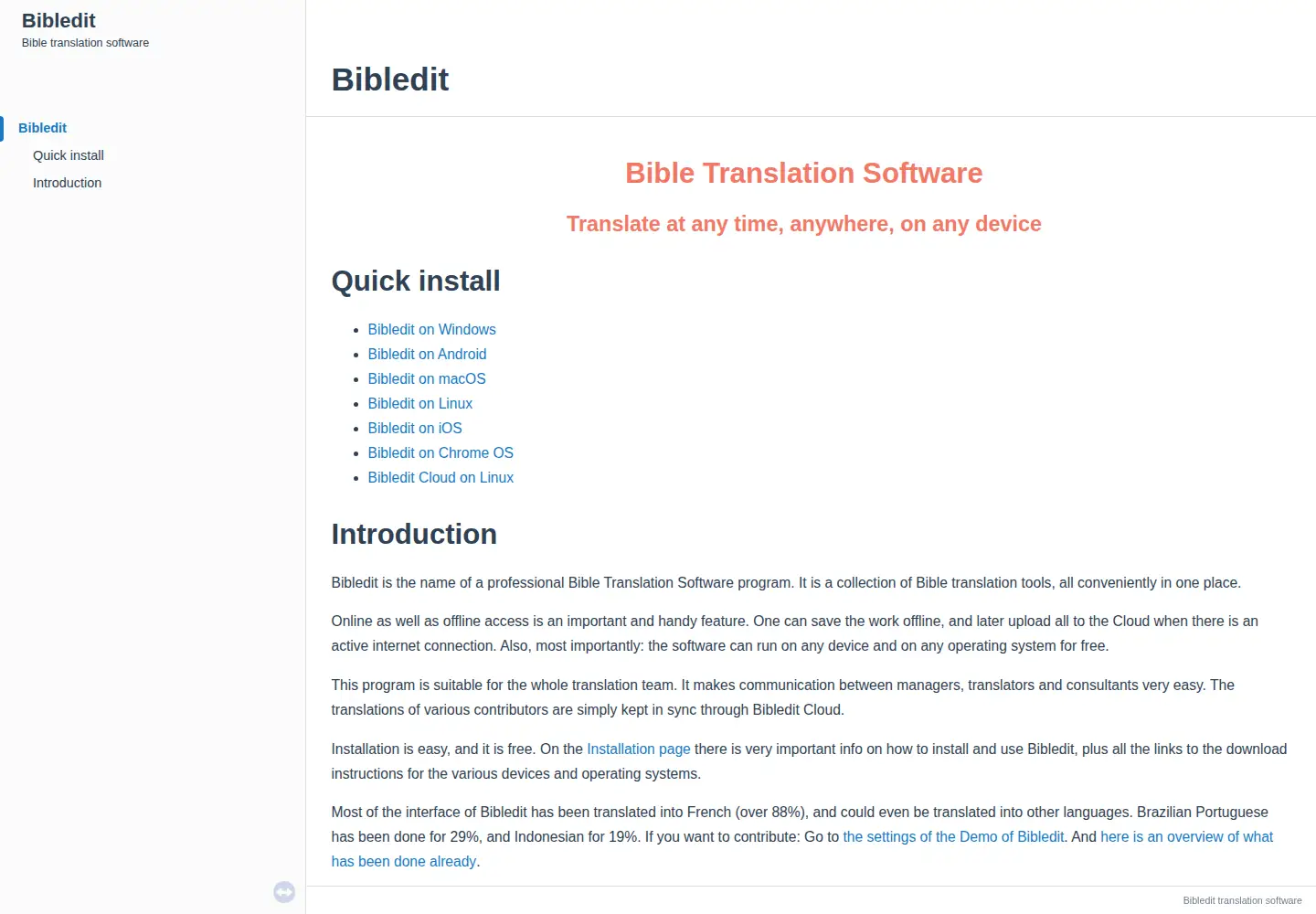 Screenshot of bibledit.org