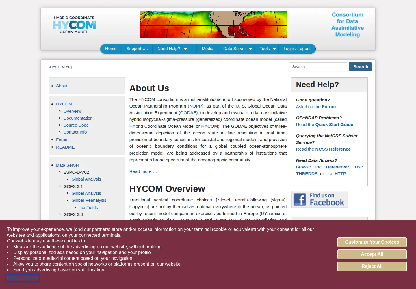 Screenshot of hycom.org