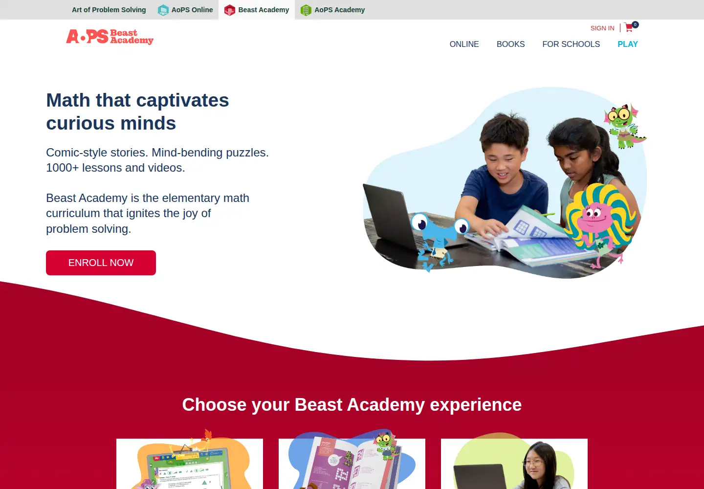 Captured homepage of beastacademy.com in the current scan
