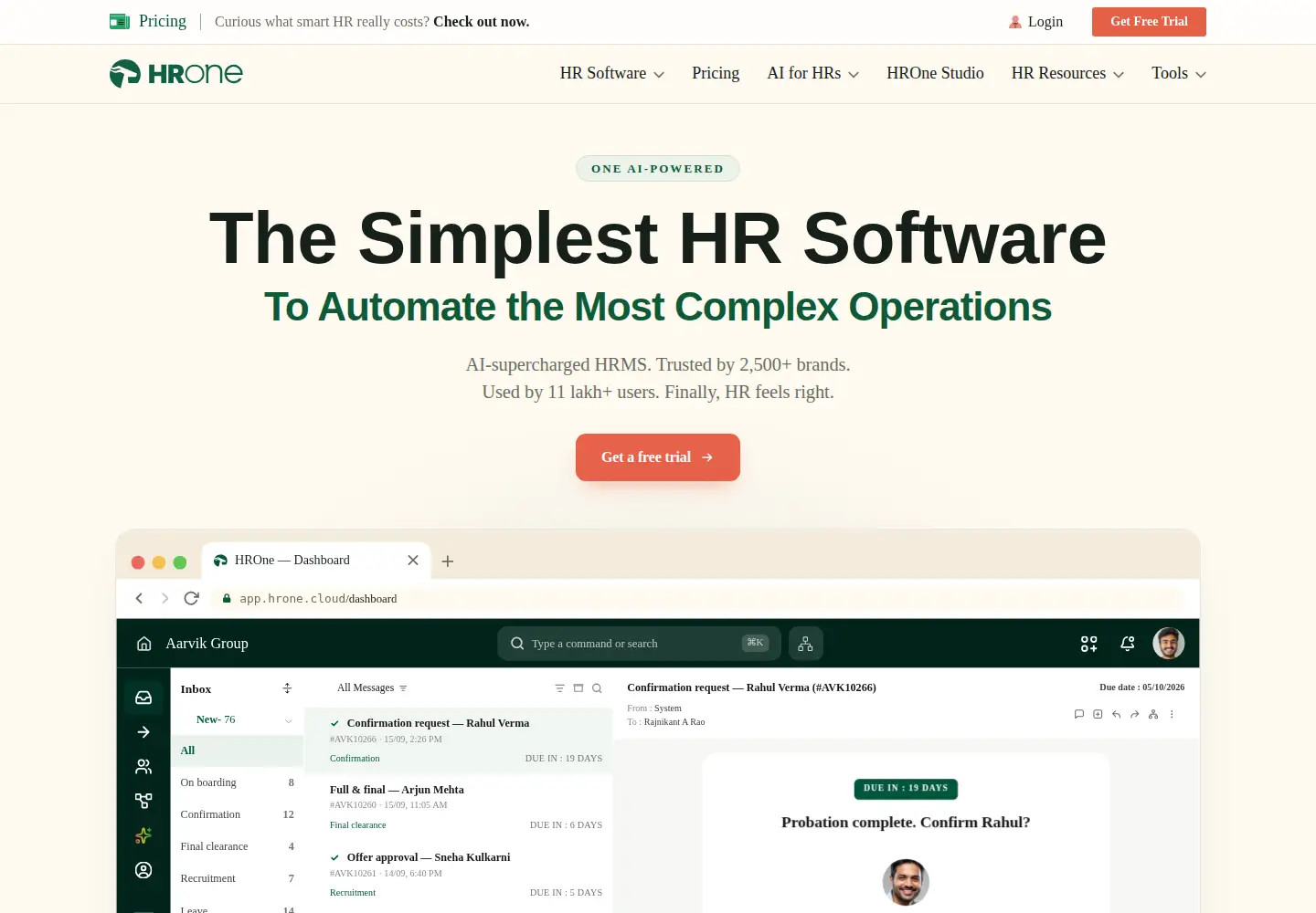 Screenshot of hrone.cloud