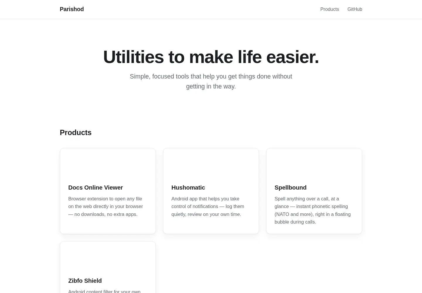Captured homepage of parishod.com in the current scan