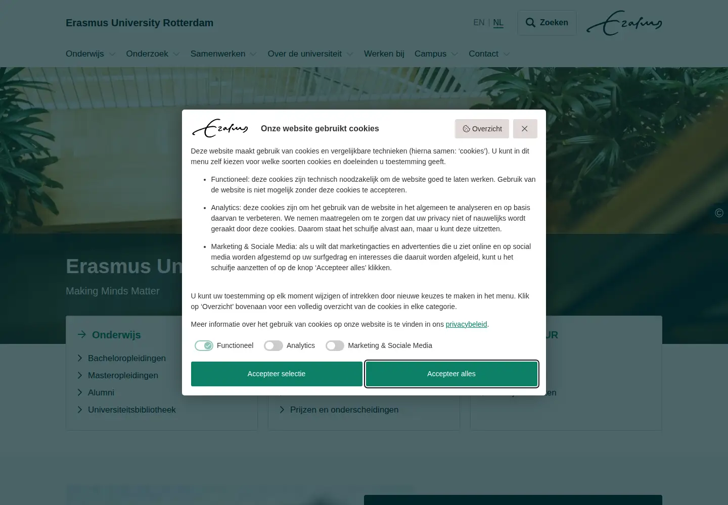 Screenshot of eur.nl