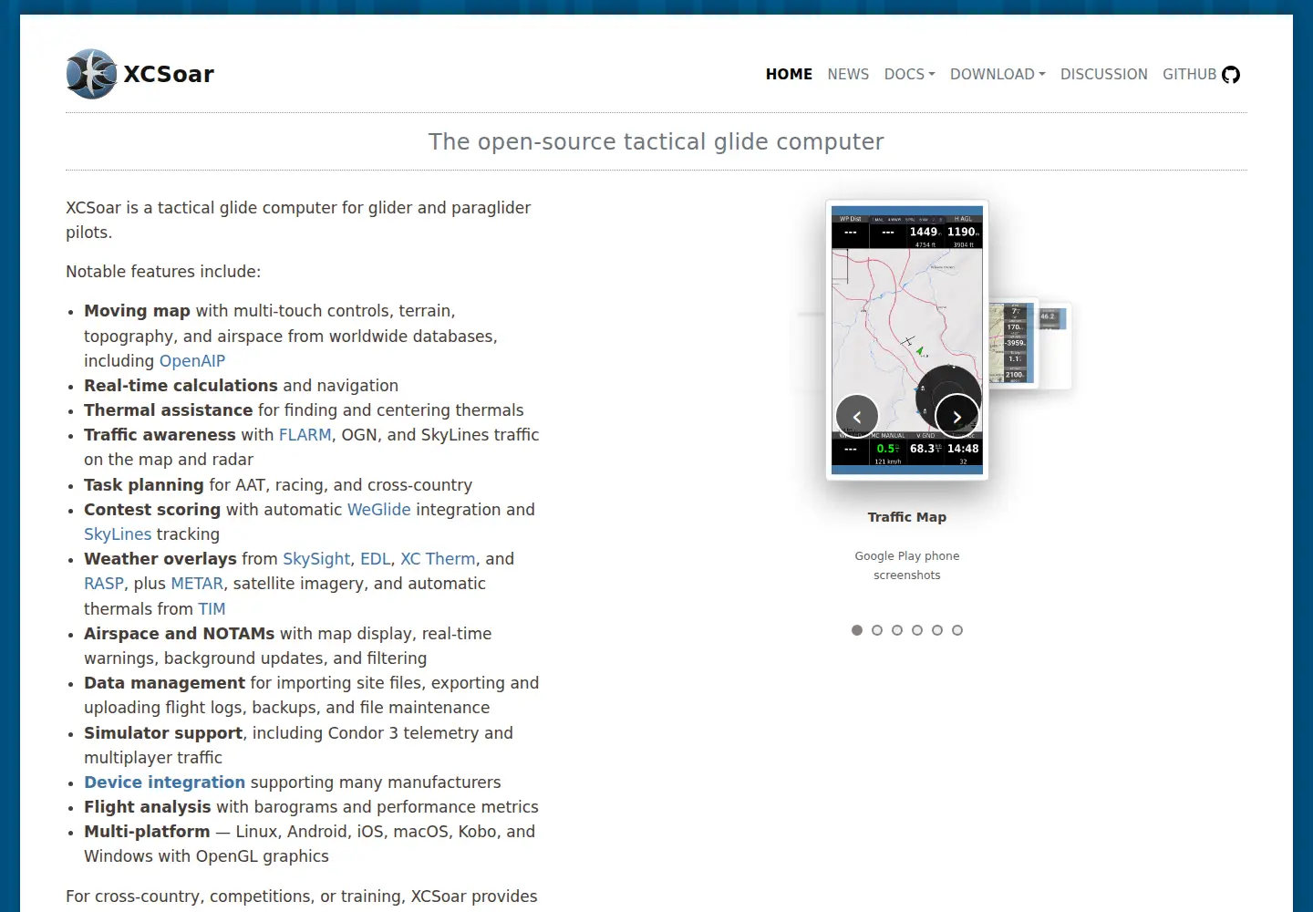 Captured homepage of xcsoar.org in the current scan