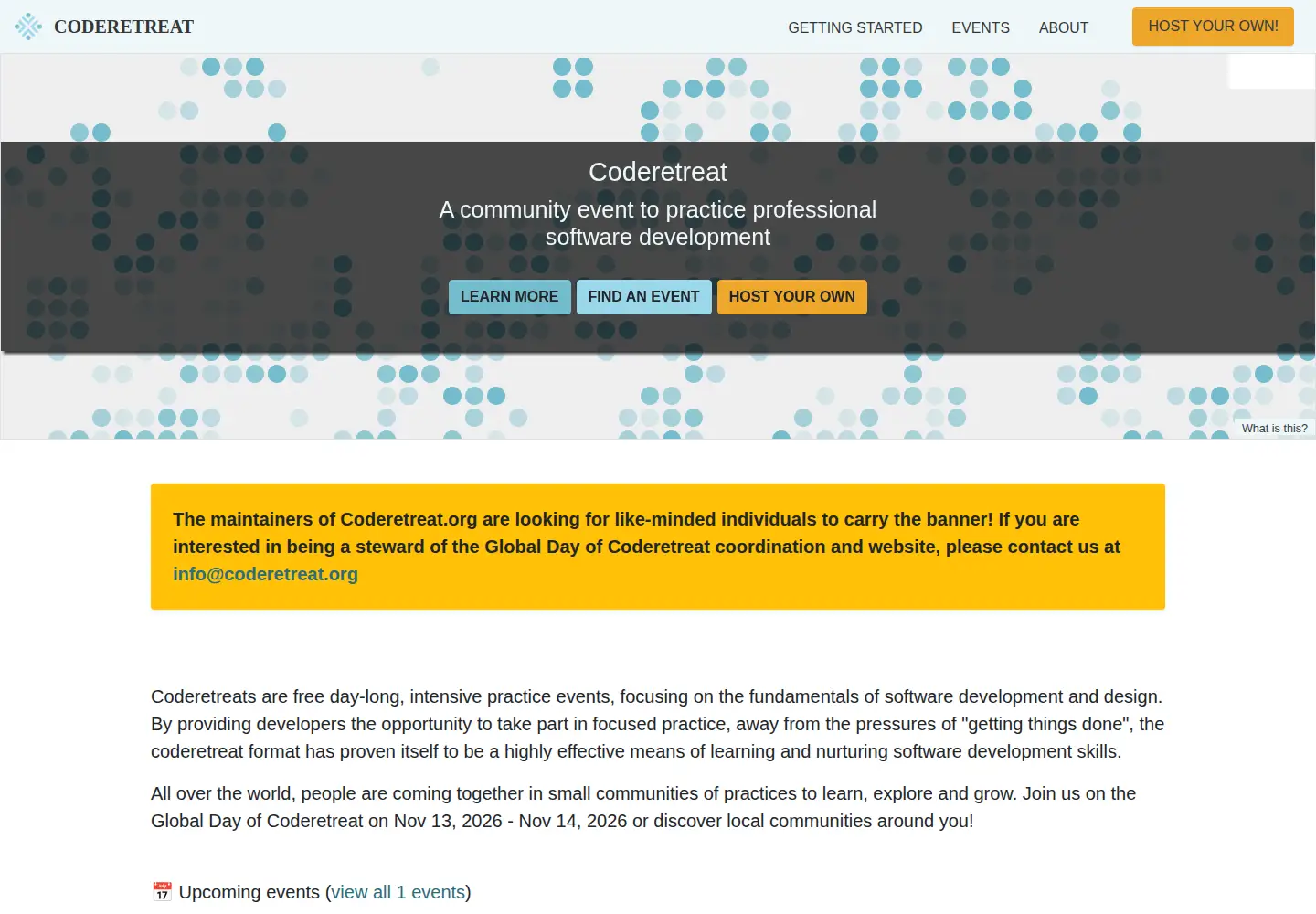 Captured homepage of coderetreat.com in the current scan
