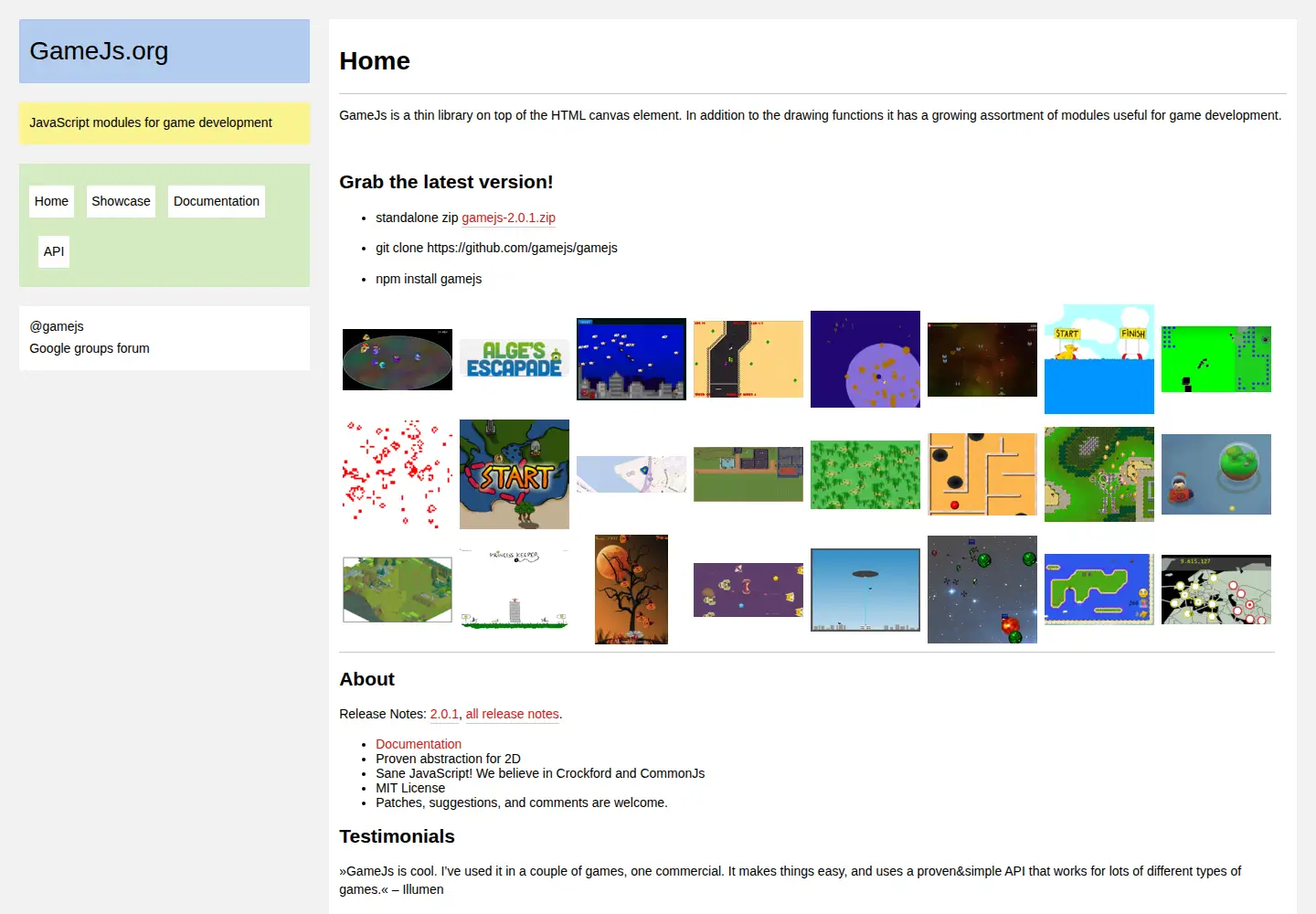Captured homepage of gamejs.org in the current scan
