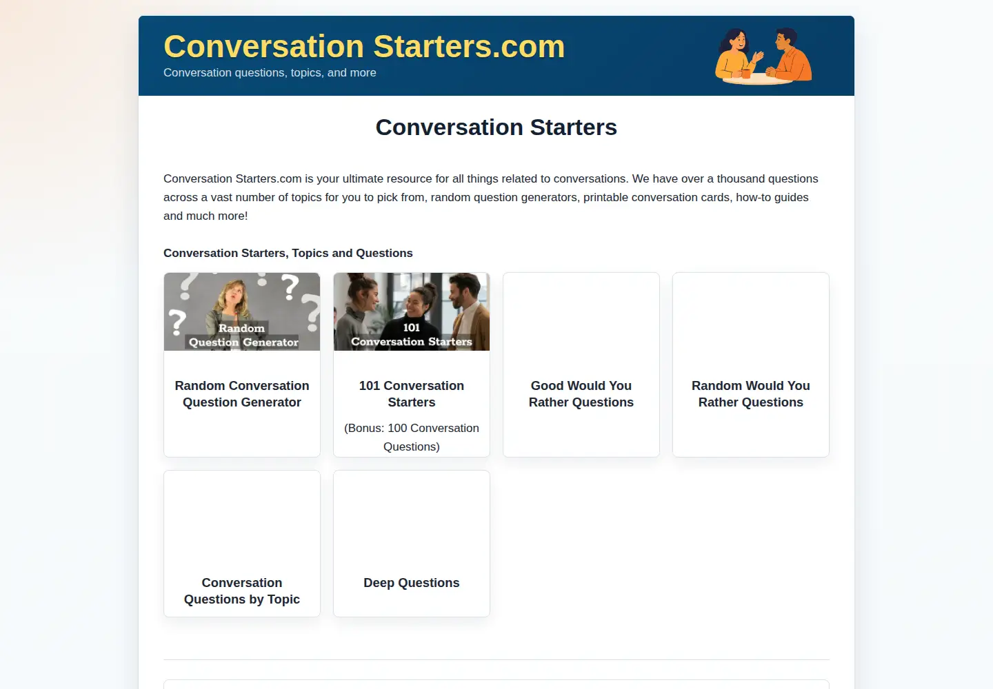 Captured homepage of conversationstarters.com in the current scan