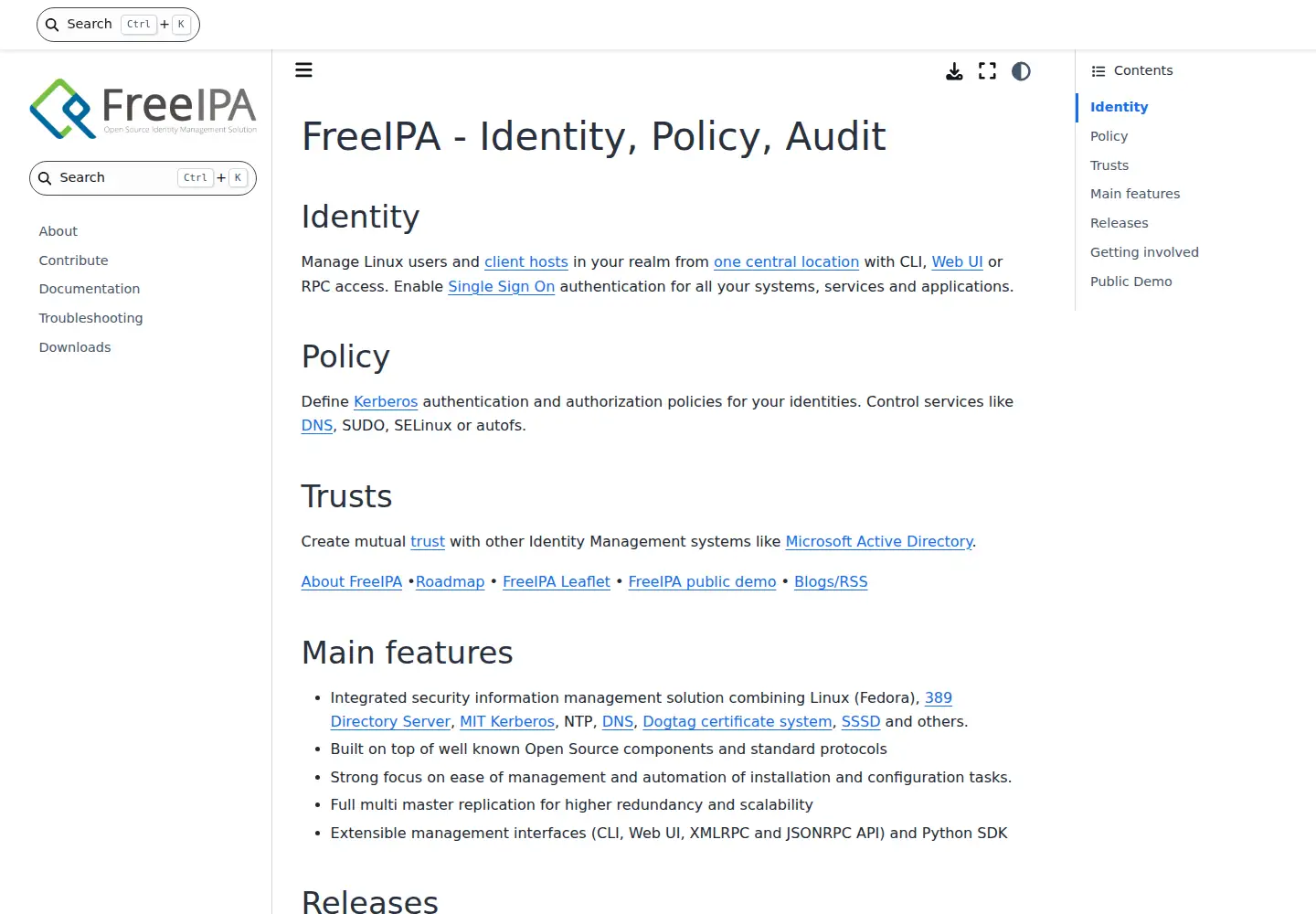 Screenshot of freeipa.org