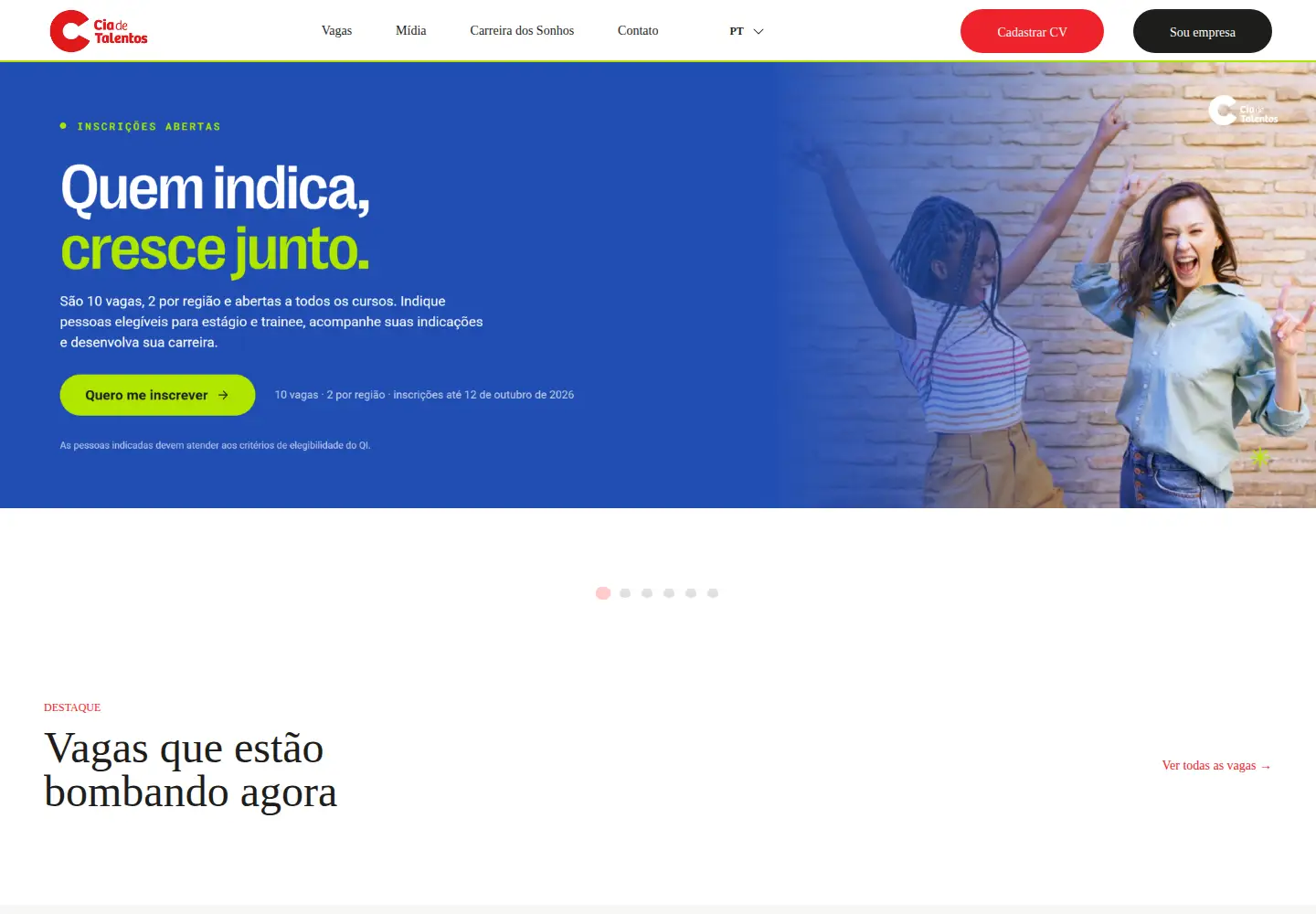 Captured homepage of ciadetalentos.com.br in the current scan
