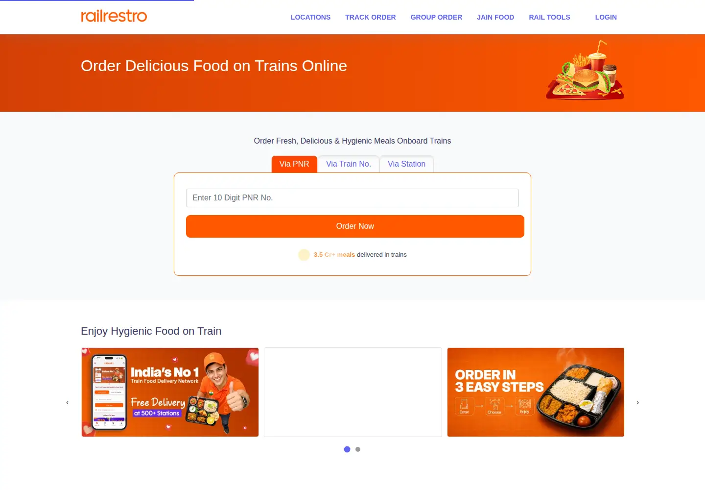 Captured homepage of railrestro.com in the current scan