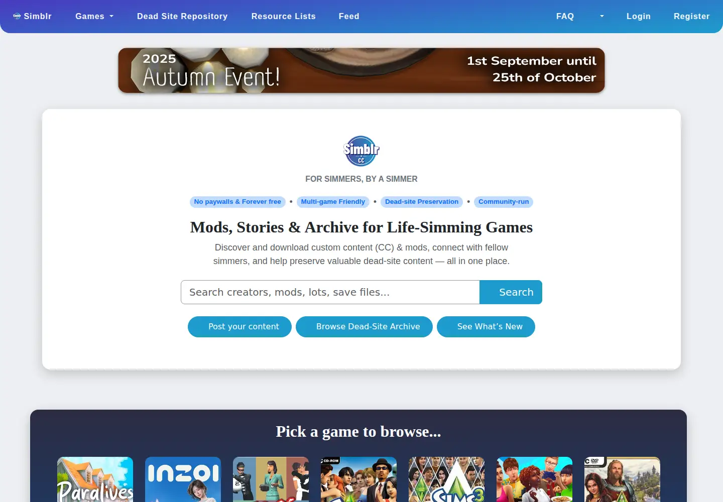 Captured homepage of simblr.cc in the current scan